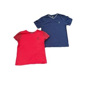 Ralph Lauren Womens VTG Tee Bundle 2 Tops M L Navy Red Striped Preppy Y2K Fitted